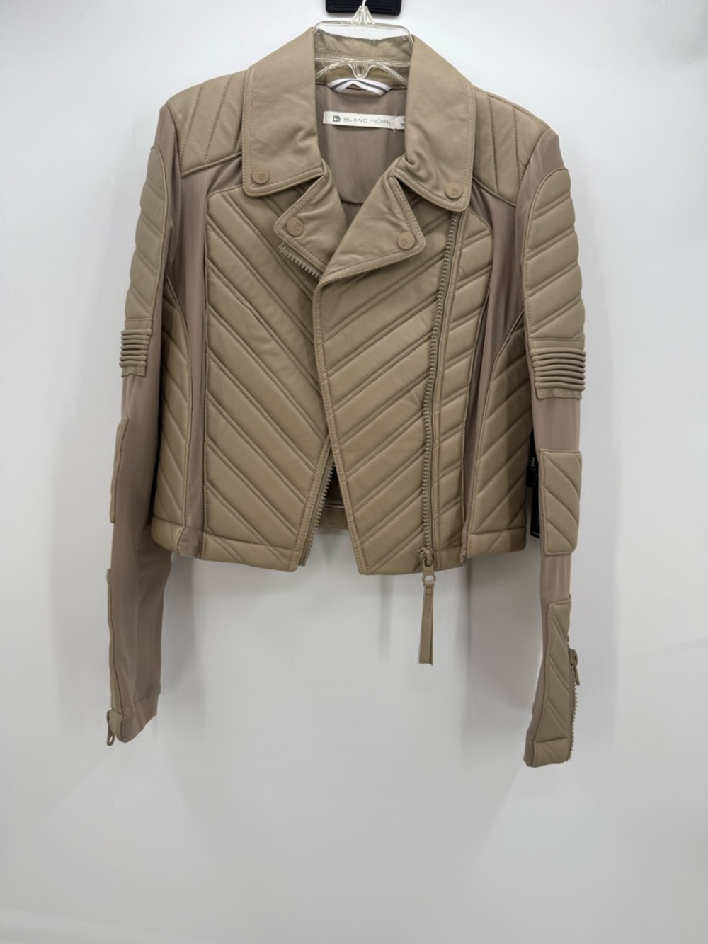 Blanc Noir Acceleration Asymmetric Taupe Leather Moto Mesh Jacket Size Small - Picture 3 of 15